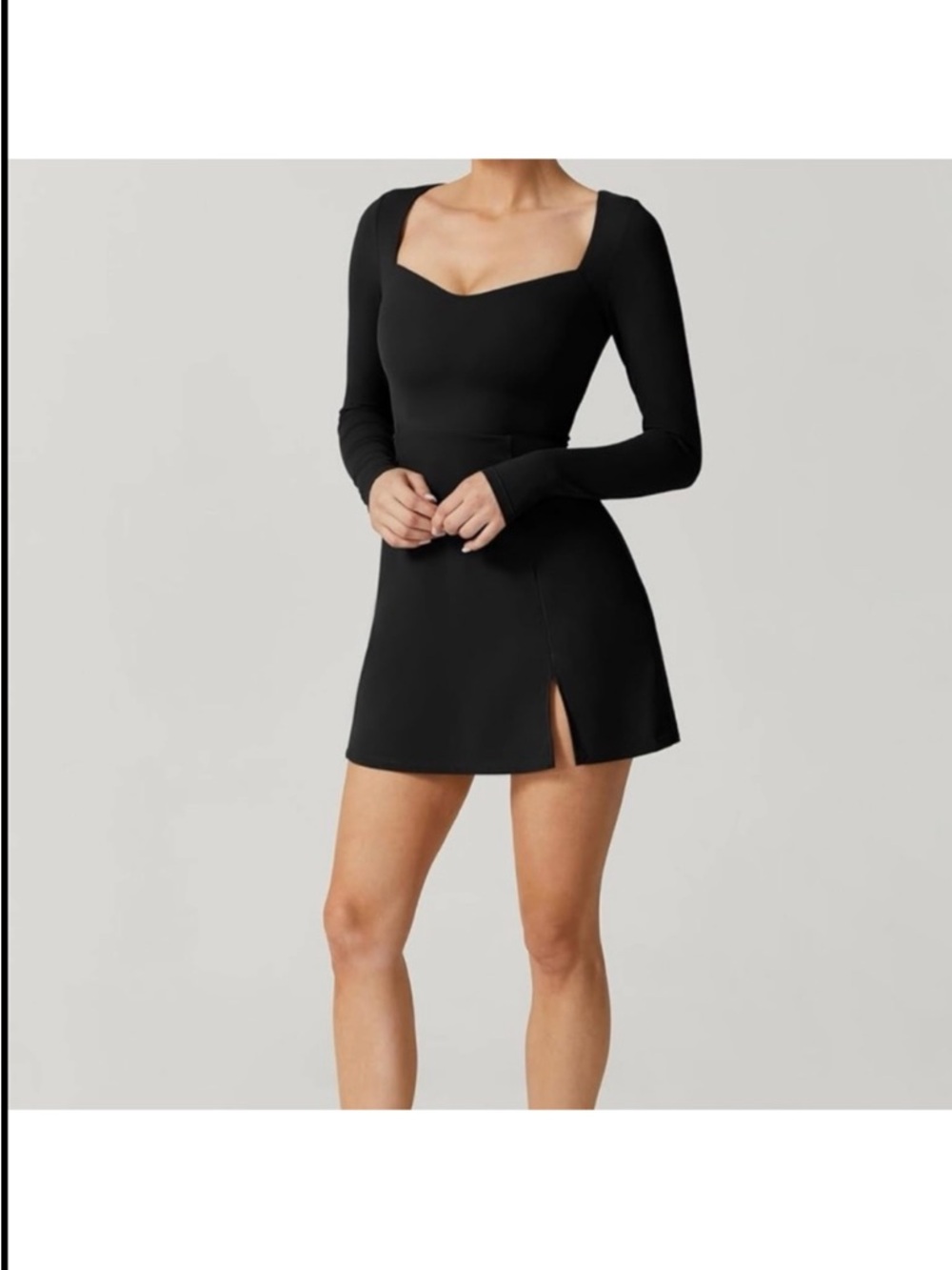 NWT QINSEN black spandex sweetheart cut long sleeve mini dress
